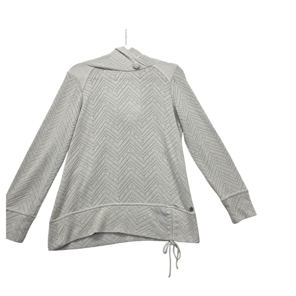 Prana Milani Chevron Pointelle Knit Hoodie Cowl Neck Sweater Oatmeal Grey Medium